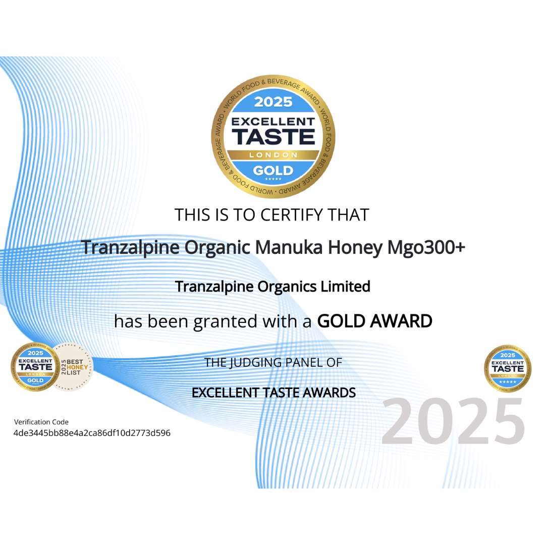 Excellent Taste Award 2025 Zertifikat TA Manuka Honig MGO 300+