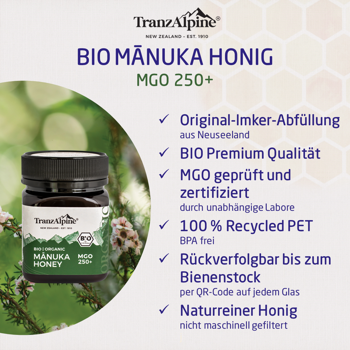 Bio Manuka Honig MGO 250+ TranzAlpine