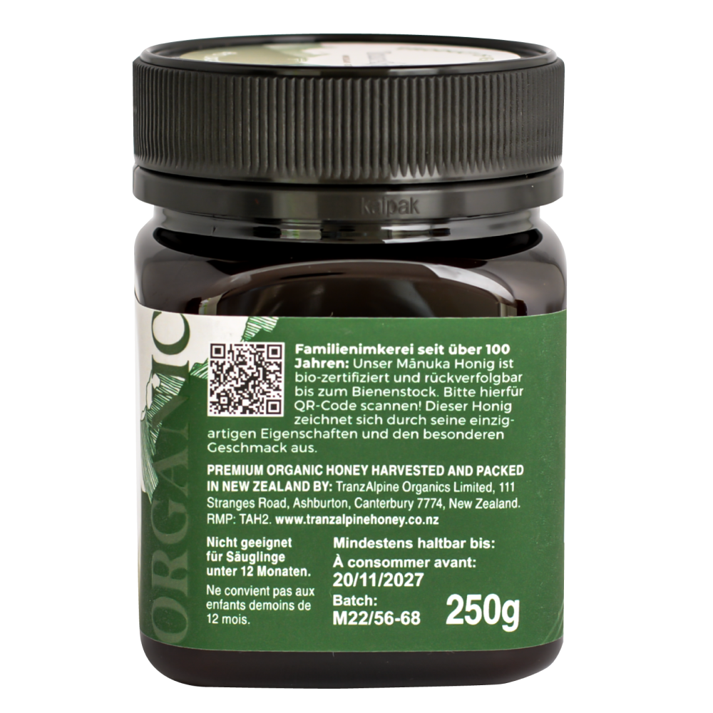 TranzAlpine Organic Manuka Honey MGO 250+