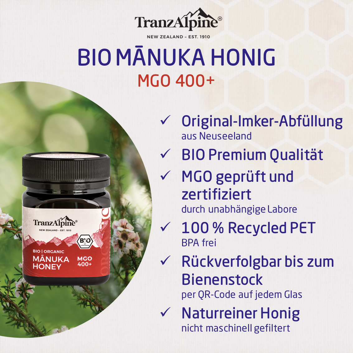 Bio Manuka Honig MGO 400+ TranzAlpine