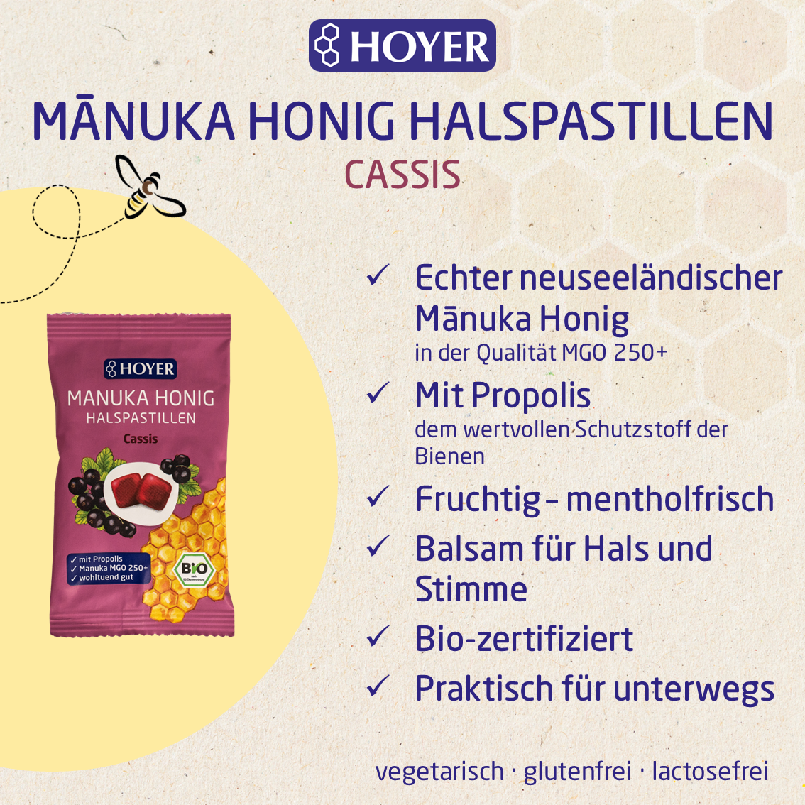 Manuka Honig Halspastillen Cassis