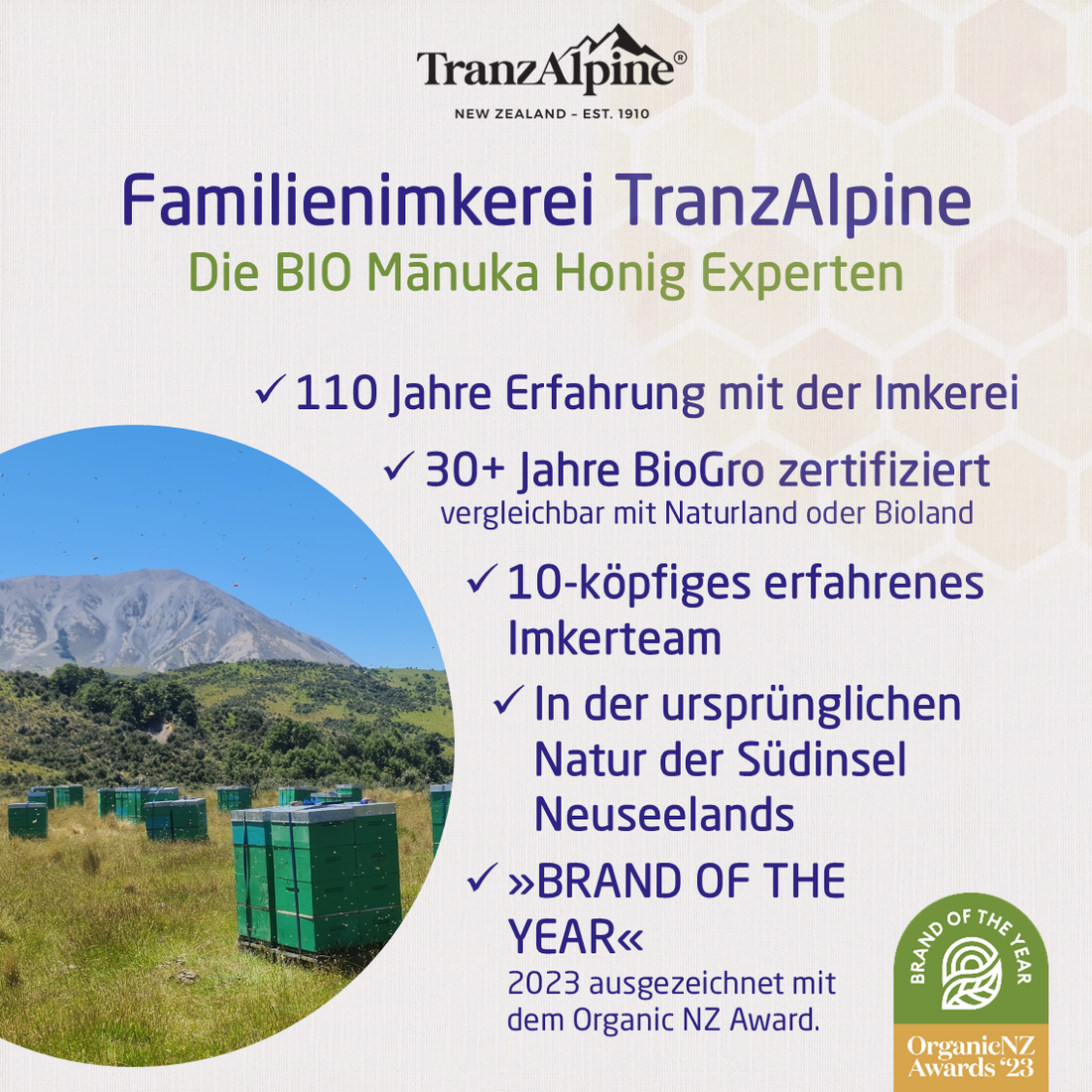 TranzAlpine Organic Manuka Honey MGO 100+